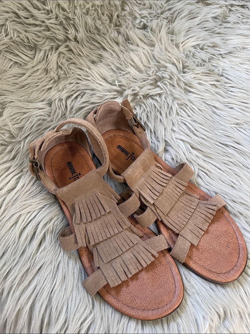 Minnetonka Tan Suede Fringe Sandals - Picture 2 of 4